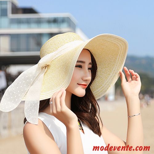 Chapeau Femme Bord De Mer Crème Solaire Plier Point D'onde Plage Gros Rouge