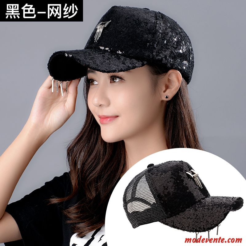 Chapeau Femme Casquette Étudiant Tendance Casquette De Baseball Paillettes Chapeau De Soleil Noir