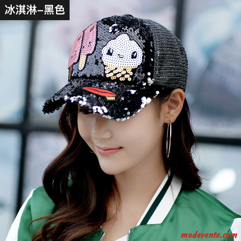 Chapeau Femme Casquette Étudiant Tendance Casquette De Baseball Paillettes Chapeau De Soleil Noir