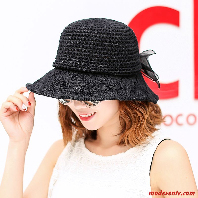 Chapeau Femme Chapeau De Paille Crème Solaire Ombre Plage Loisir Chapeau De Pêcheur Noir