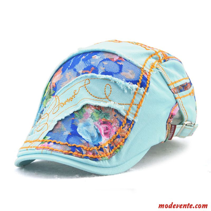 Chapeau Femme Charmant Doux Ombre Peintre Floral Casquette Bleu