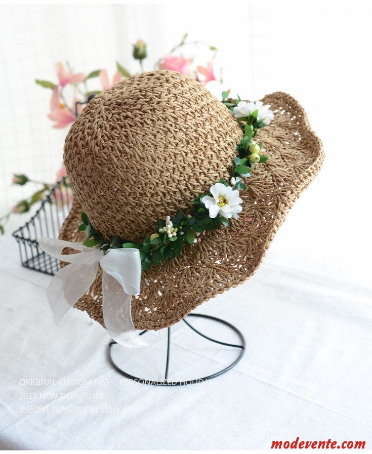 Chapeau Femme Creux Fleurs Couronne Voyage Papillon Été Vert Foncé