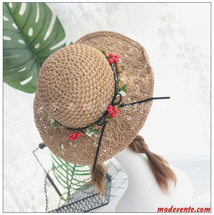 Chapeau Femme Creux Fleurs Couronne Voyage Papillon Été Vert Foncé