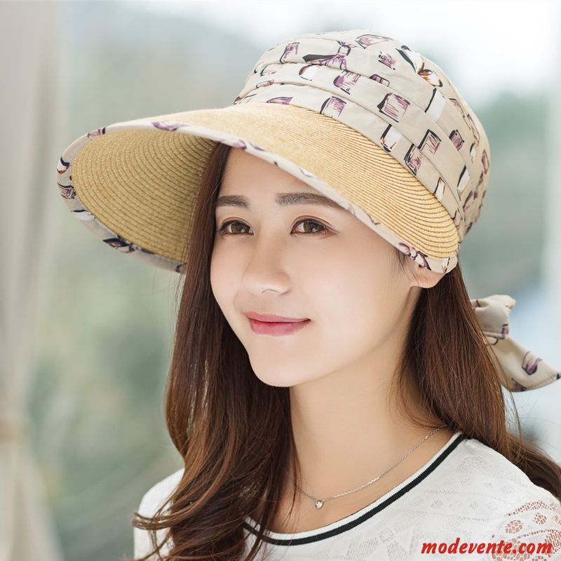 Chapeau Femme Crème Solaire Chapeau De Paille De Plein Air Chapeau De Soleil Cyclisme Beige