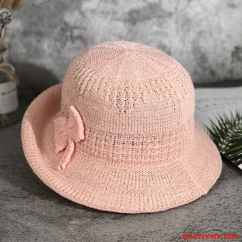 Chapeau Femme Crème Solaire Personnes Âgées Ombre Sertissage Milieu Chapeau De Pêcheur Pure Rose