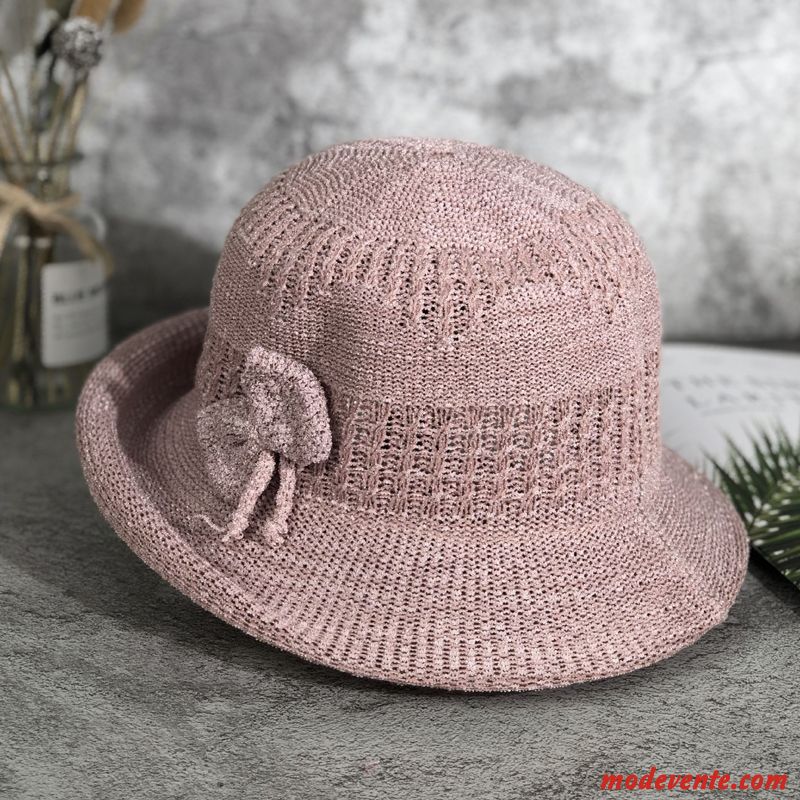 Chapeau Femme Crème Solaire Personnes Âgées Ombre Sertissage Milieu Chapeau De Pêcheur Pure Rose