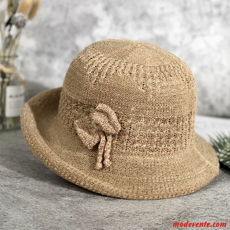 Chapeau Femme Crème Solaire Personnes Âgées Ombre Sertissage Milieu Chapeau De Pêcheur Pure Rose