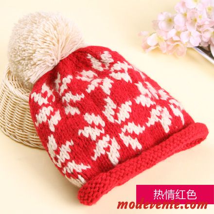 Chapeau Femme Hiver Bonnet Tricoté Mode Garder Au Chaud L'automne Flocon De Neige Rouge