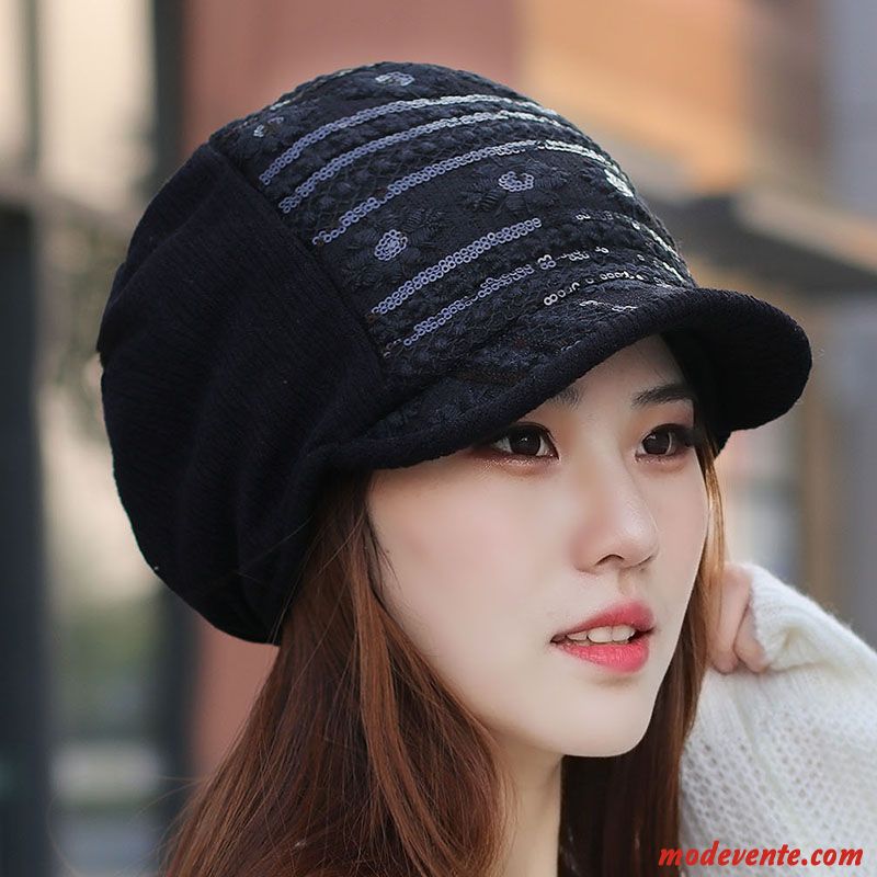 Chapeau Femme Hiver Oreille Protectrice Anis Étoilé Gros Dentelle Plus De Cachemire Noir