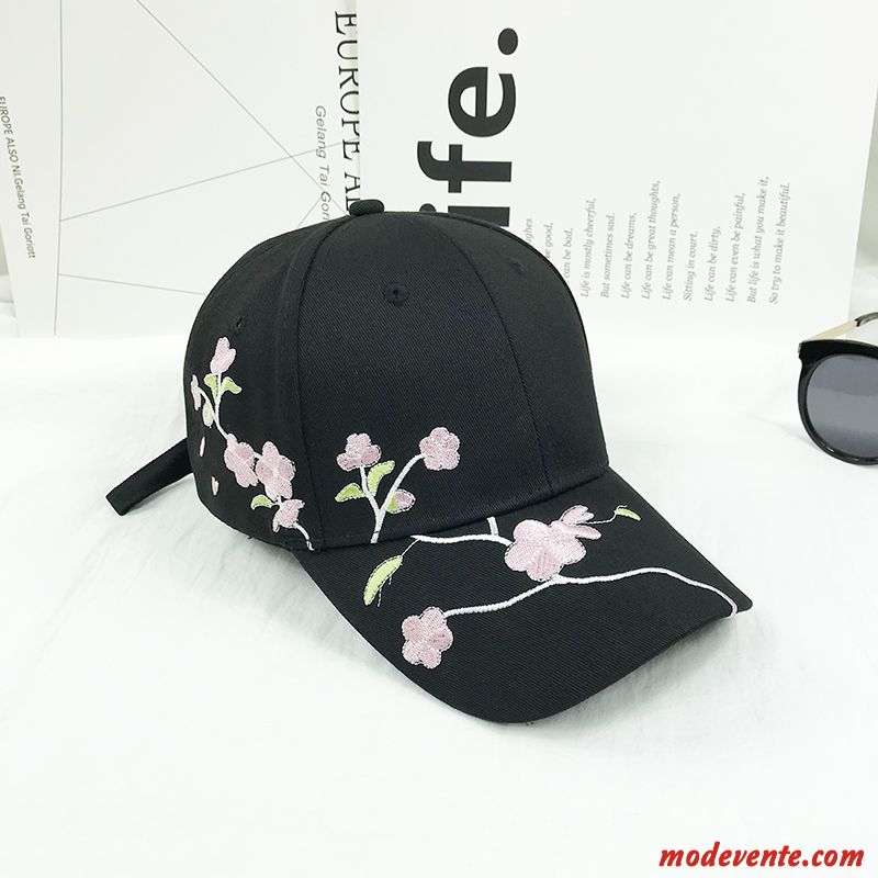 Chapeau Femme Mode Le Nouveau Brodé Fleurs All-match Casquette De Baseball Noir