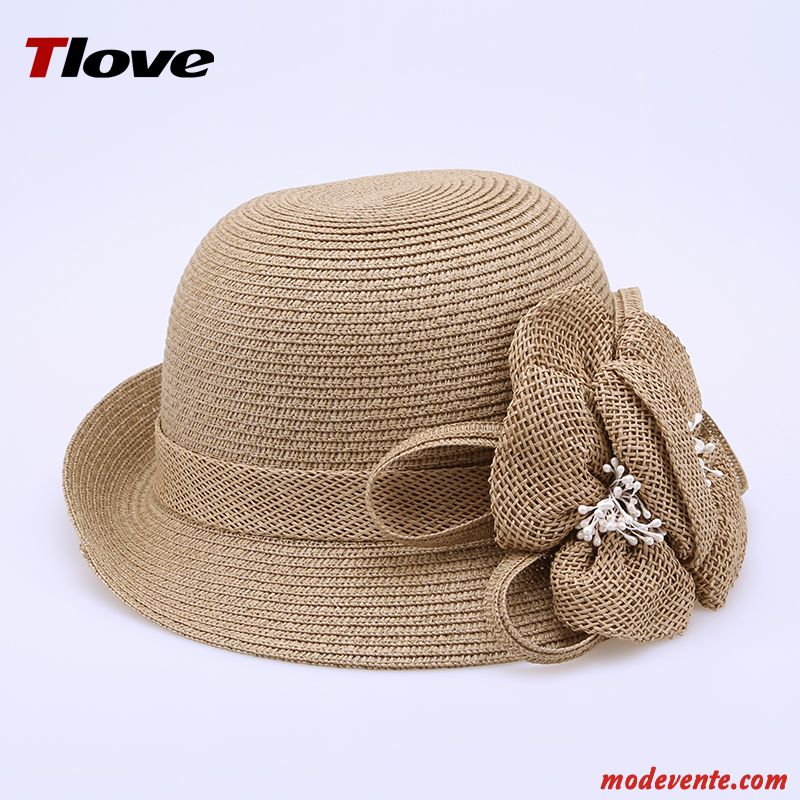 Chapeau Femme Ombre Chapeau De Paille Fleurs Sertissage Voyage Lin