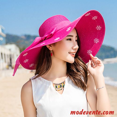 Chapeau Femme Plage Ombre All-match Gros Crème Solaire Tendance Violet Rose