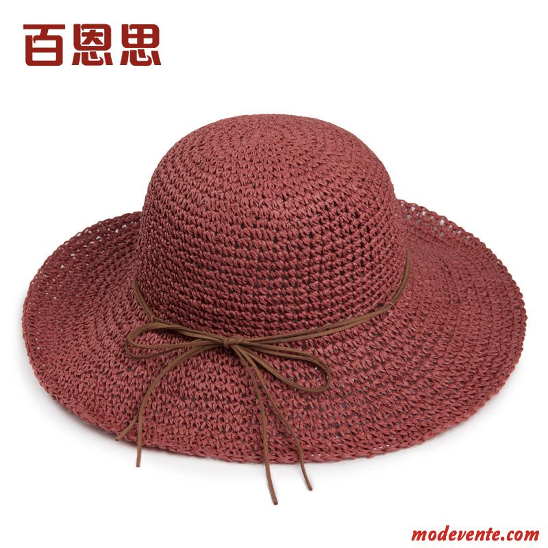 Chapeau Femme Plier Chapeau De Soleil Crème Solaire Plage All-match Été Rouge