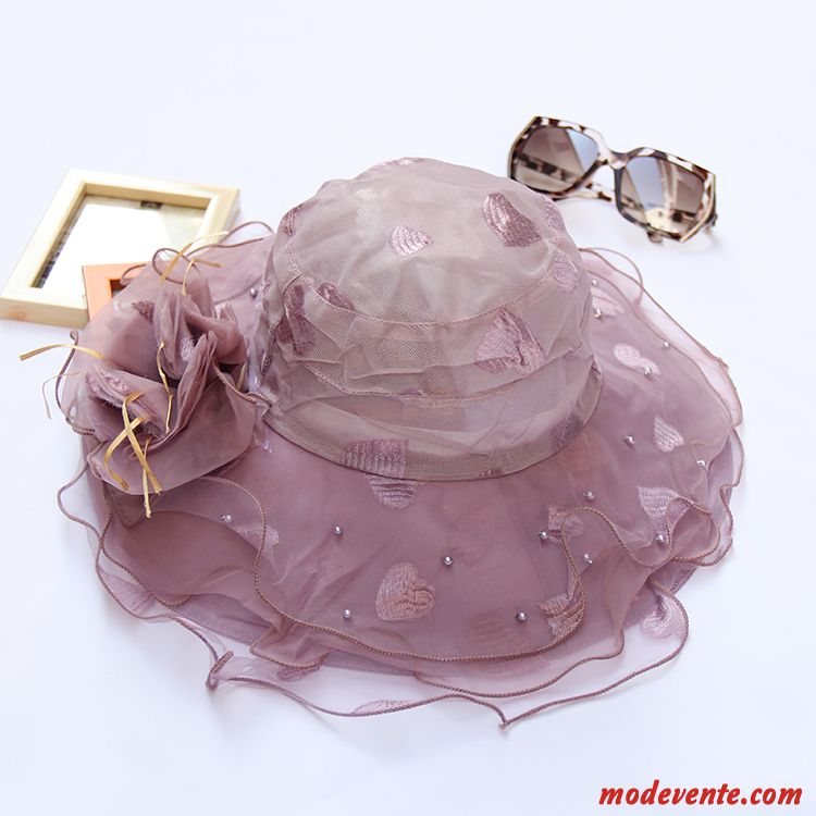 Chapeau Femme Plier Gaze Dentelle Chapeau De Soleil Ombre Été Rouge Violet