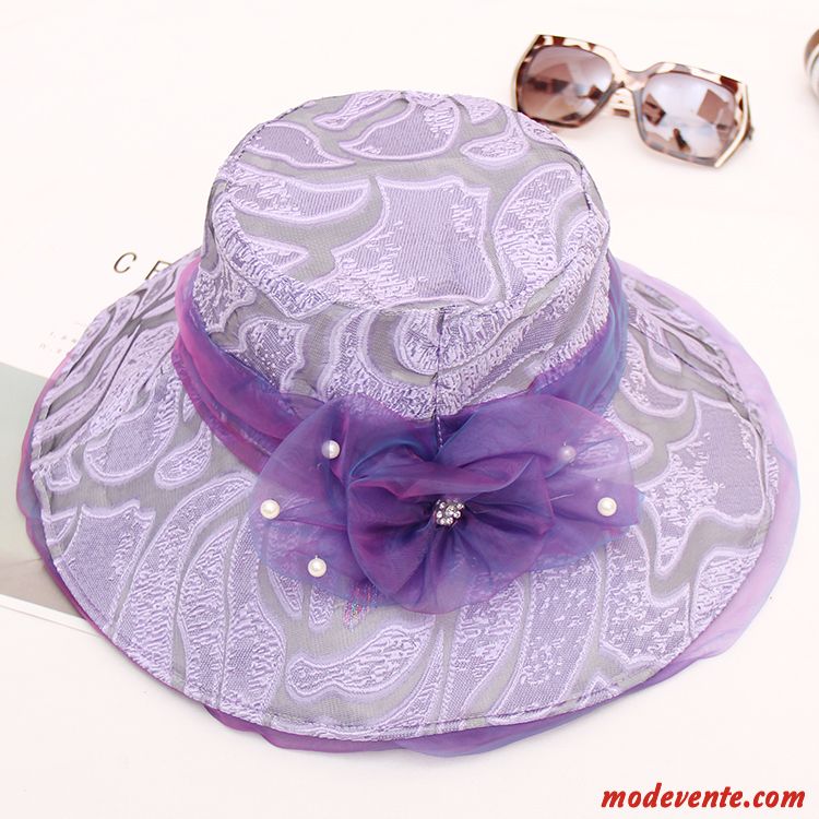 Chapeau Femme Plier Gaze Dentelle Chapeau De Soleil Ombre Été Rouge Violet