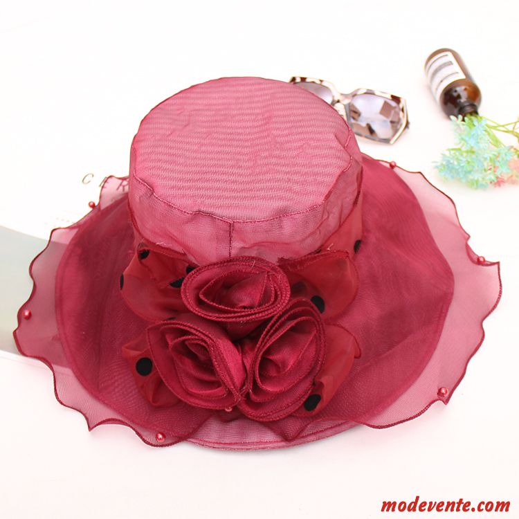 Chapeau Femme Plier Gaze Dentelle Chapeau De Soleil Ombre Été Rouge Violet