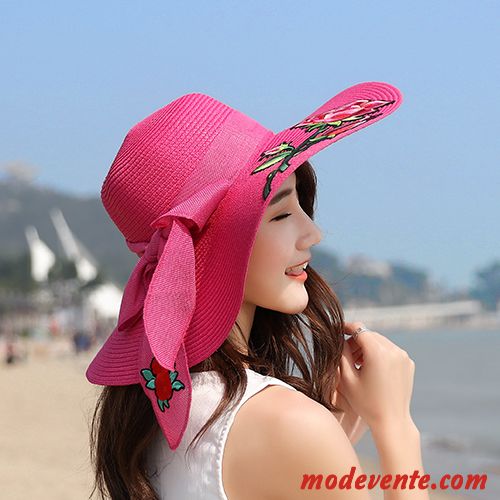 Chapeau Femme Ruban Voyage Chapeau De Soleil Fleurs Ombre Chapeau De Paille Bleu