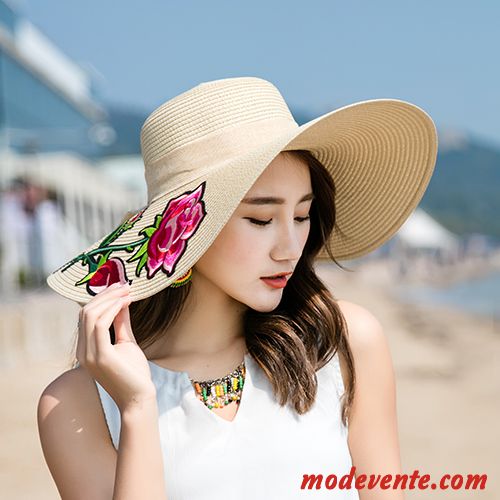 Chapeau Femme Ruban Voyage Chapeau De Soleil Fleurs Ombre Chapeau De Paille Bleu