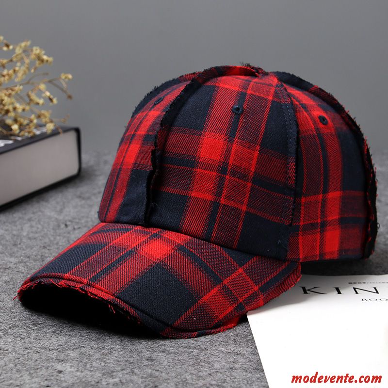 Chapeau Femme Tendance Treillis Rue Étudiant Casquette Rétro Rouge