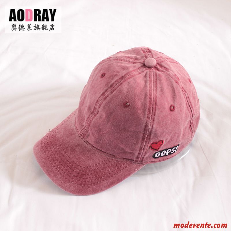 Chapeau Femme Été Casquette De Baseball Détresse Doux Amour Lavé À L'eau Rose