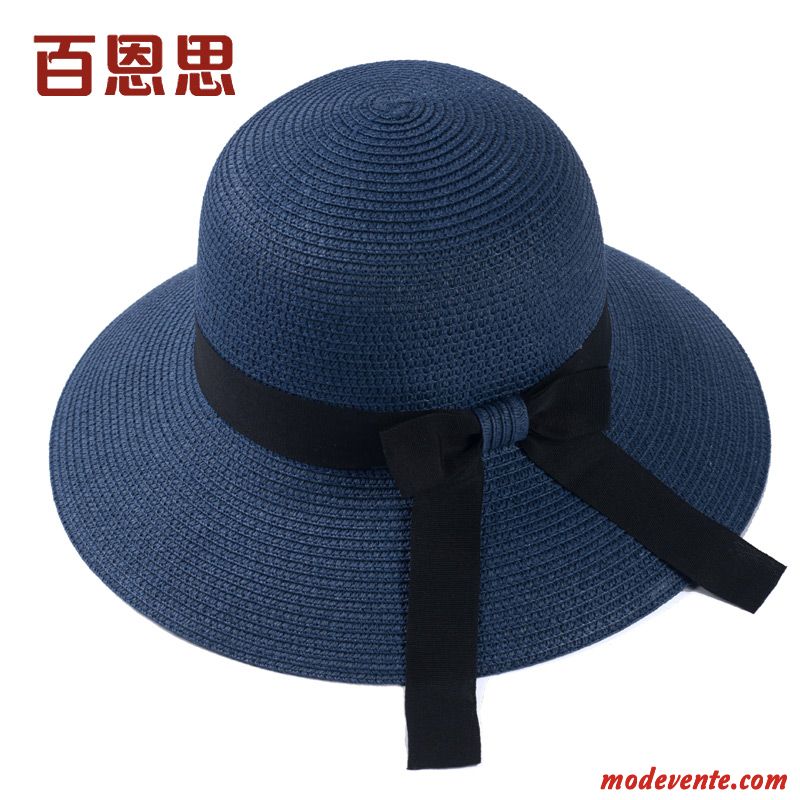 Chapeau Femme Été Chapeau De Paille Britanique Frais Plage Voyage Jaune