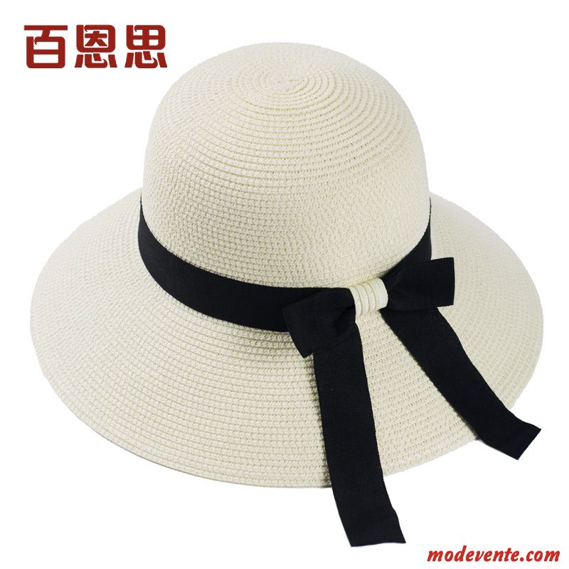 Chapeau Femme Été Chapeau De Paille Britanique Frais Plage Voyage Jaune