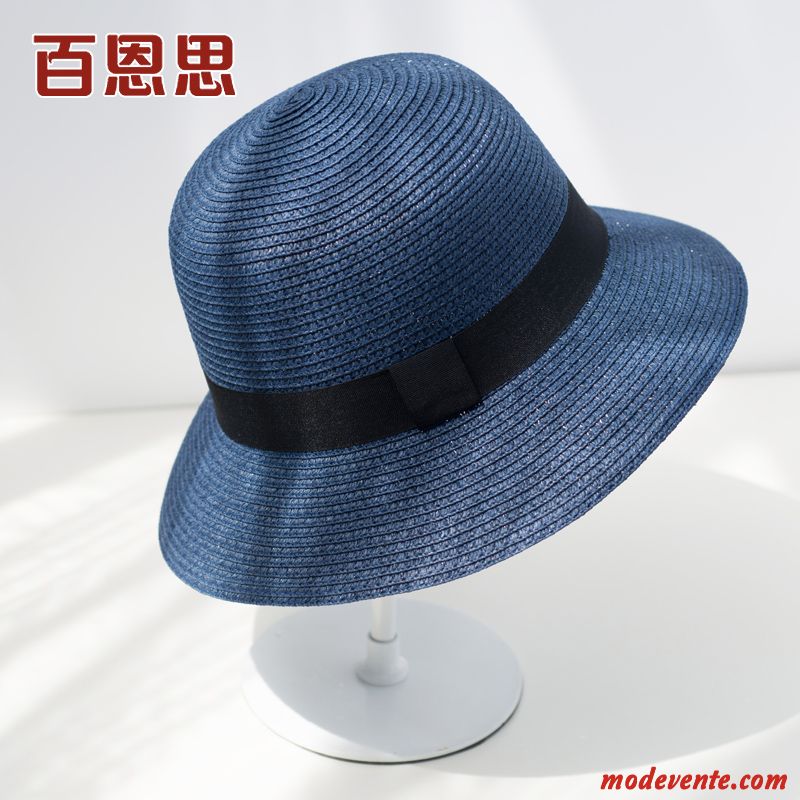 Chapeau Femme Été Crème Solaire Chapeau De Soleil Britanique All-match Gros Bleu