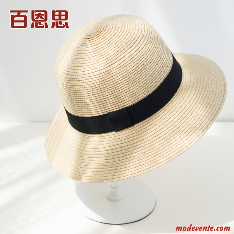 Chapeau Femme Été Crème Solaire Chapeau De Soleil Britanique All-match Gros Bleu