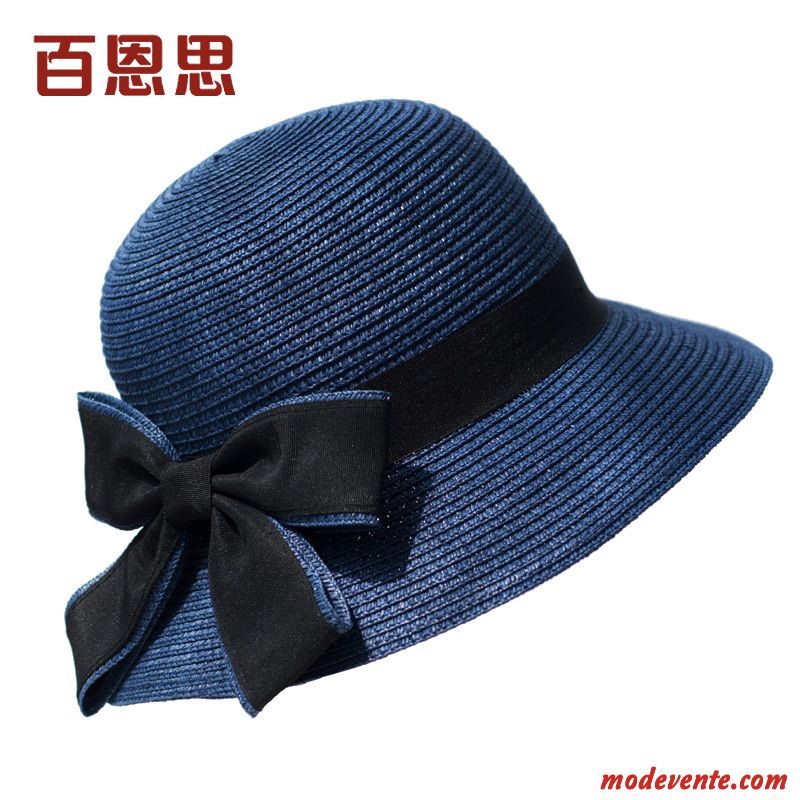 Chapeau Femme Été Crème Solaire Chapeau De Soleil Britanique All-match Gros Bleu