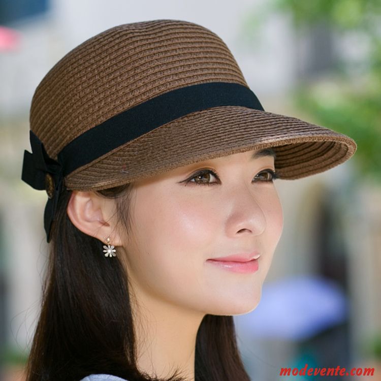 Chapeau Femme Été De Plein Air Chapeau De Soleil Voyage Chapeau De Paille Crème Solaire Brun