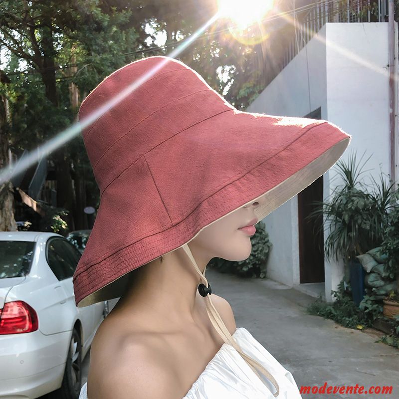 Chapeau Femme Été Gros All-match Voyage Ombre Crème Solaire Rouge