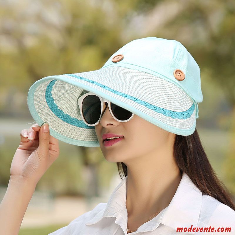 Chapeau Femme Été Plier De Plein Air Voyage Ombre Crème Solaire Bleu