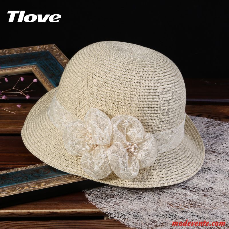 Chapeau Femme Été Sertissage Voyage Fleurs Frais Ombre Rose