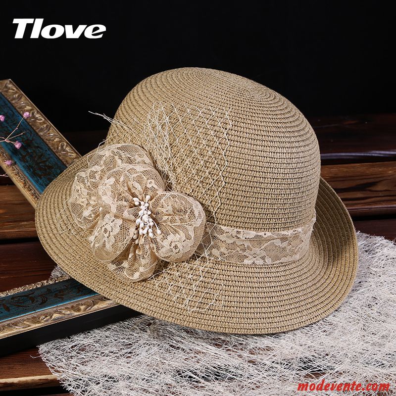 Chapeau Femme Été Sertissage Voyage Fleurs Frais Ombre Rose