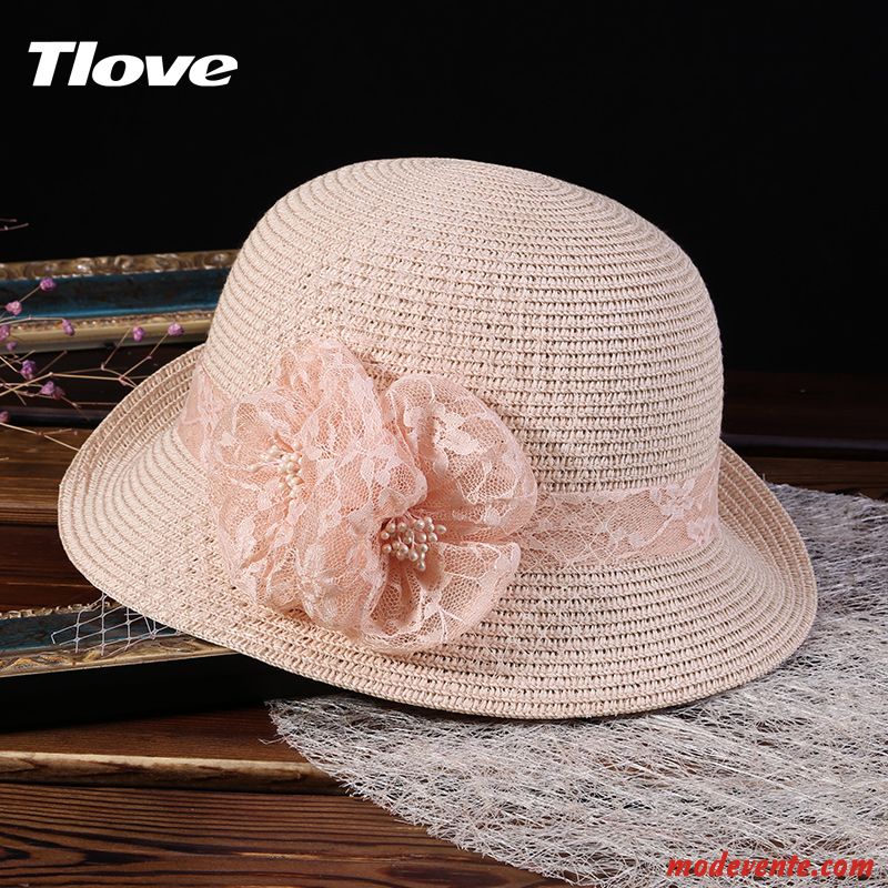 Chapeau Femme Été Sertissage Voyage Fleurs Frais Ombre Rose