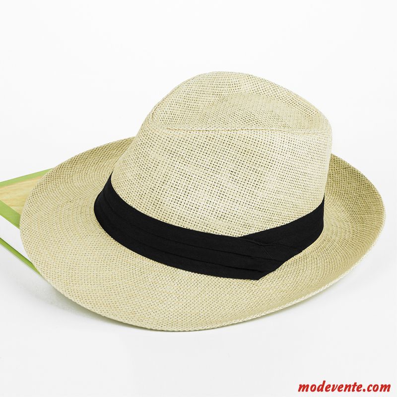 Chapeau Homme Beige Été Crème Solaire Gros De Plein Air Chapeau De Paille