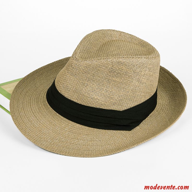 Chapeau Homme Beige Été Crème Solaire Gros De Plein Air Chapeau De Paille