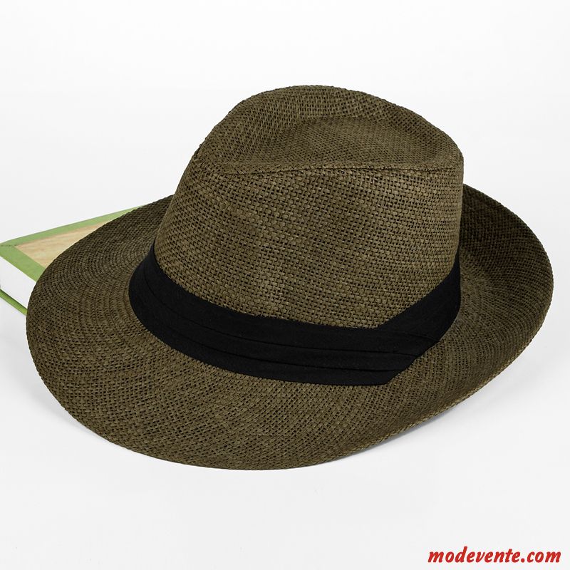 Chapeau Homme Beige Été Crème Solaire Gros De Plein Air Chapeau De Paille