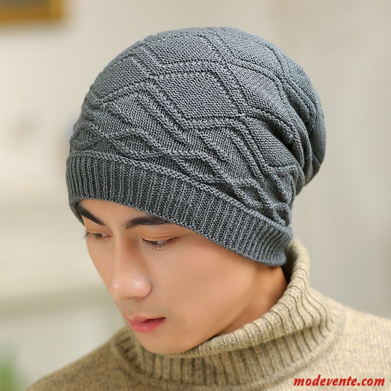 Chapeau Homme Bonnet De Laine Loisir L'automne Plus De Cachemire Garder Au Chaud Hiver Gris