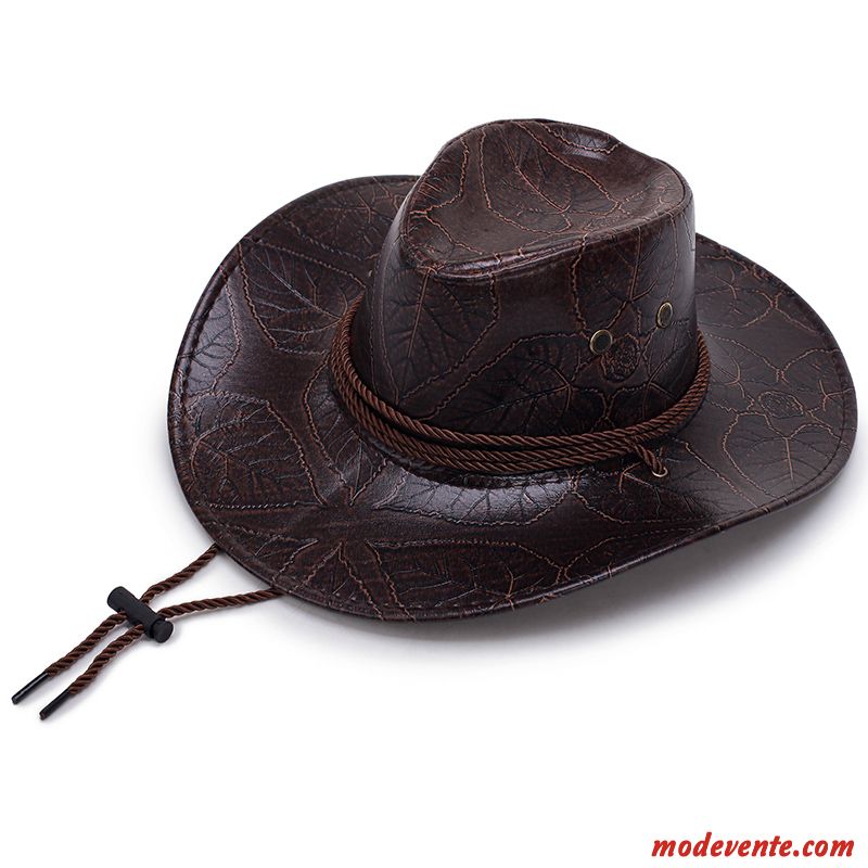 Chapeau Homme Cuir Femme Été Britanique Chevalier Gros Marron