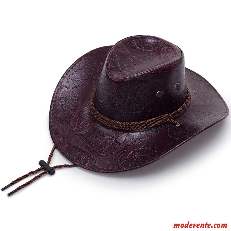 Chapeau Homme Cuir Femme Été Britanique Chevalier Gros Marron