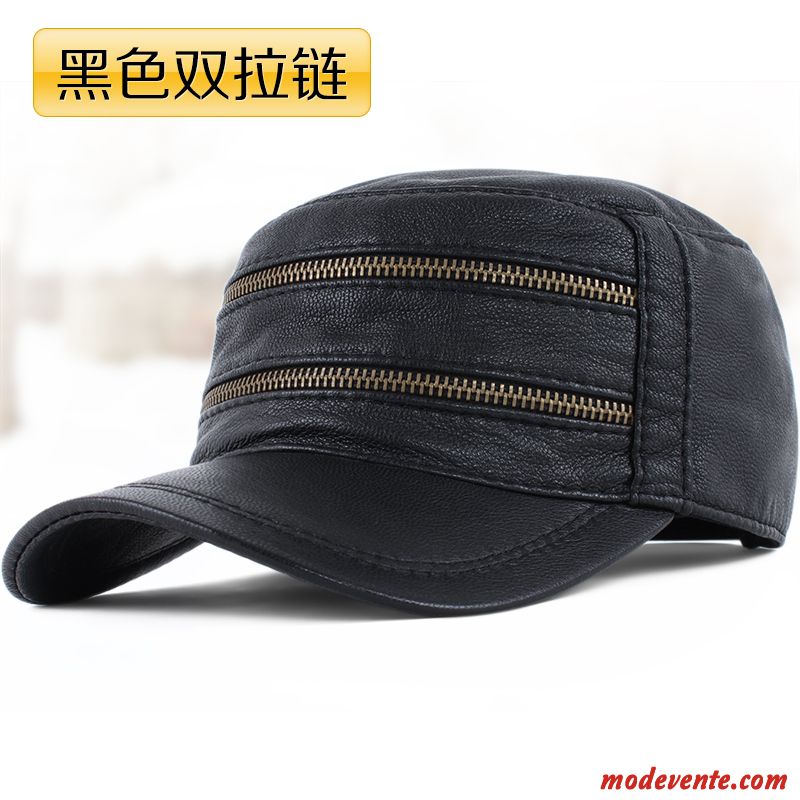 Chapeau Homme Cuir Véritable Mode L'automne Hiver Noir