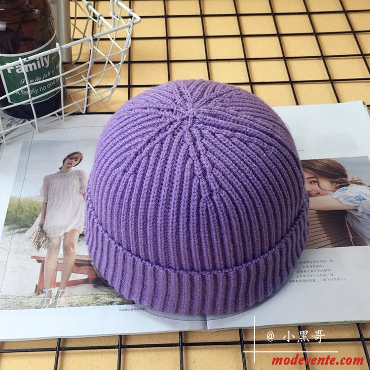 Chapeau Homme Femme Court Paragraphe Tendance Bonnet De Laine Tricot Hip Hop Violet