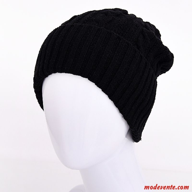 Chapeau Homme Hiver Coton Bonnet Tricoté Âge Moyen Tendance Garder Au Chaud Noir