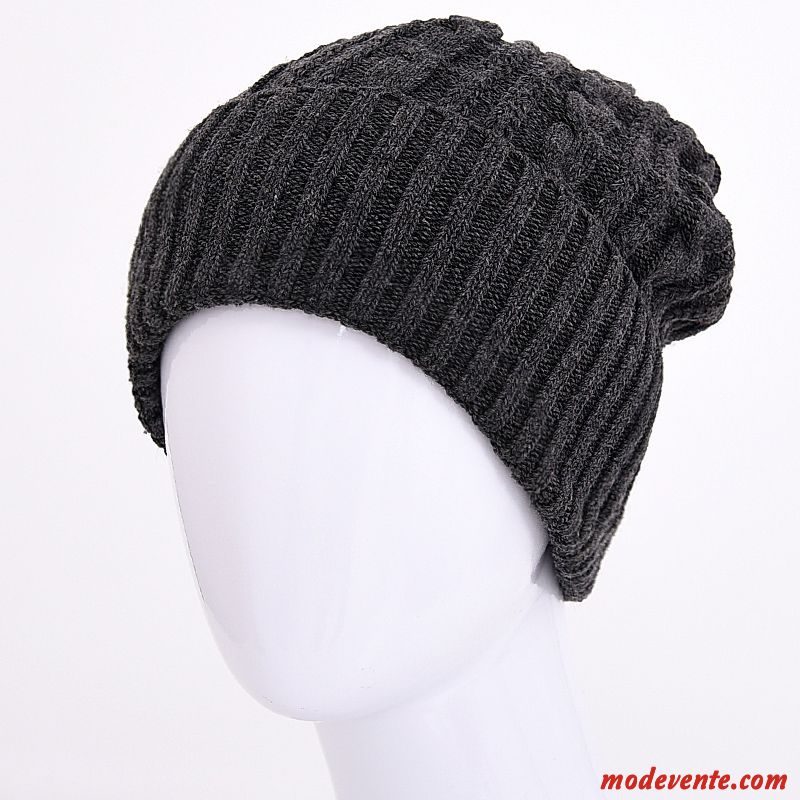 Chapeau Homme Hiver Coton Bonnet Tricoté Âge Moyen Tendance Garder Au Chaud Noir