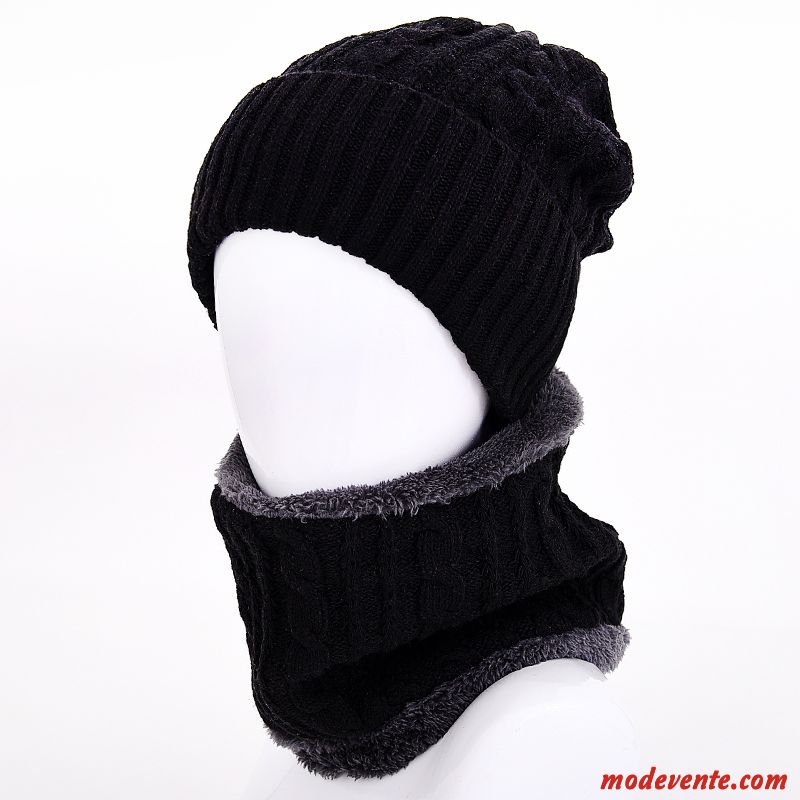 Chapeau Homme Hiver Coton Bonnet Tricoté Âge Moyen Tendance Garder Au Chaud Noir