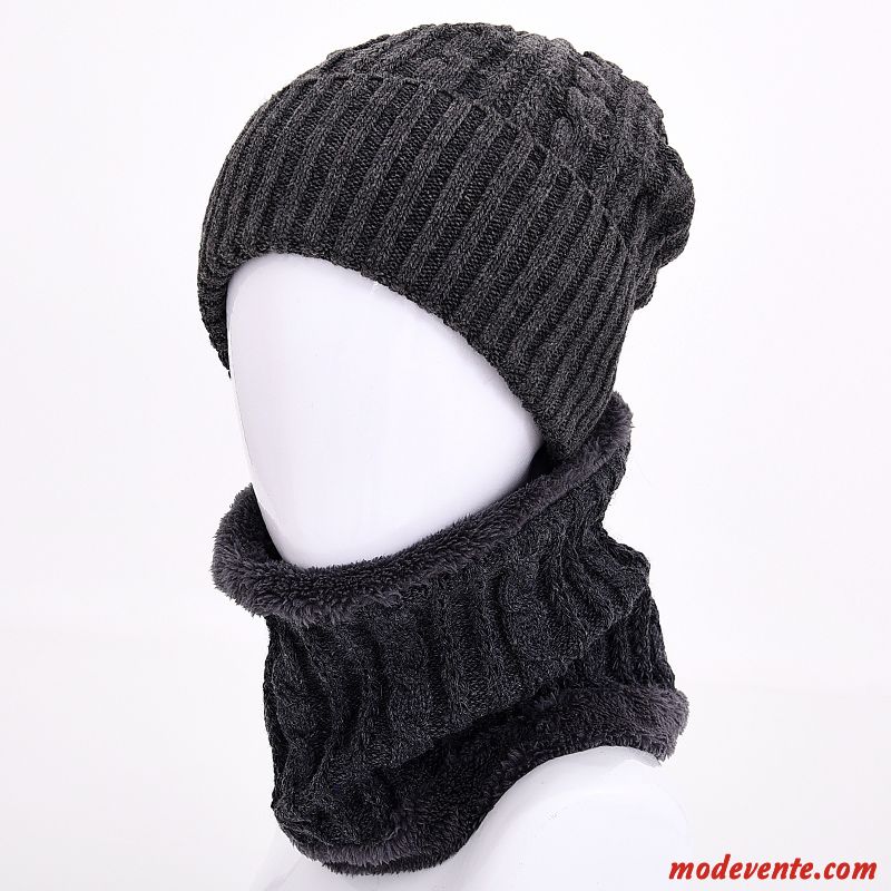 Chapeau Homme Hiver Coton Bonnet Tricoté Âge Moyen Tendance Garder Au Chaud Noir