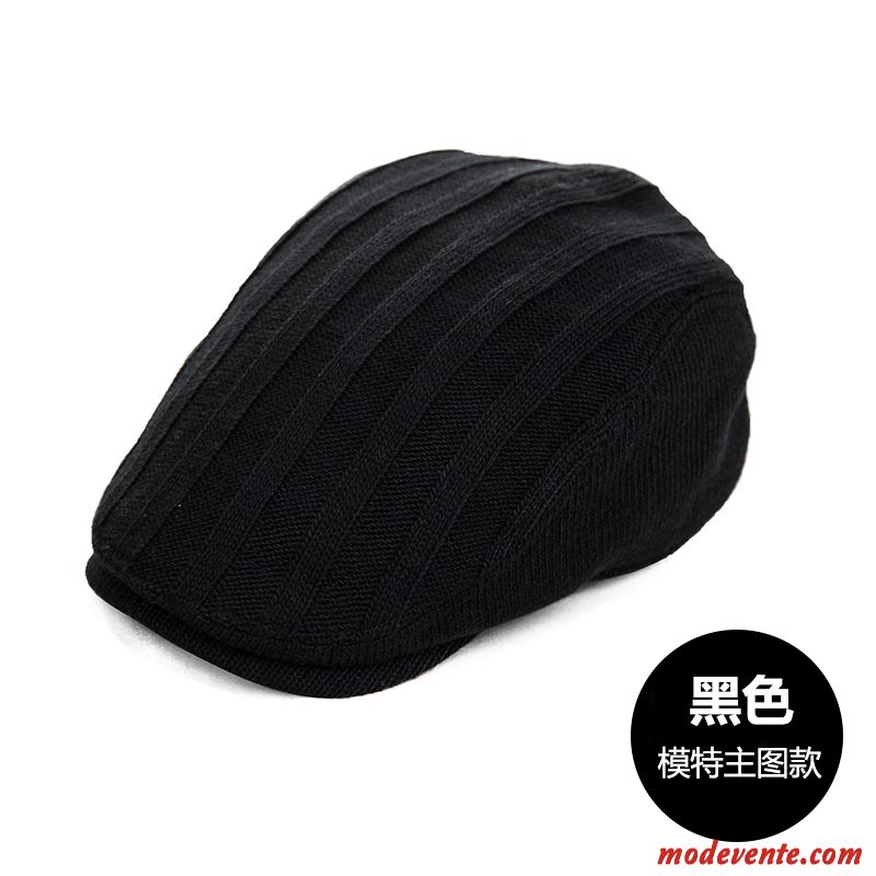 Chapeau Homme Loisir All-match Tricot Casquette Hiver Tendance Noir