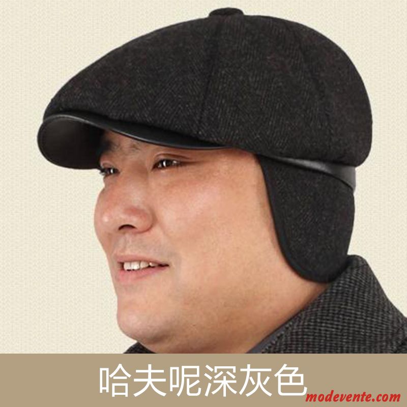 Chapeau Homme Milieu Casquette Hiver Oreille Protectrice Mode Personnes Âgées Noir