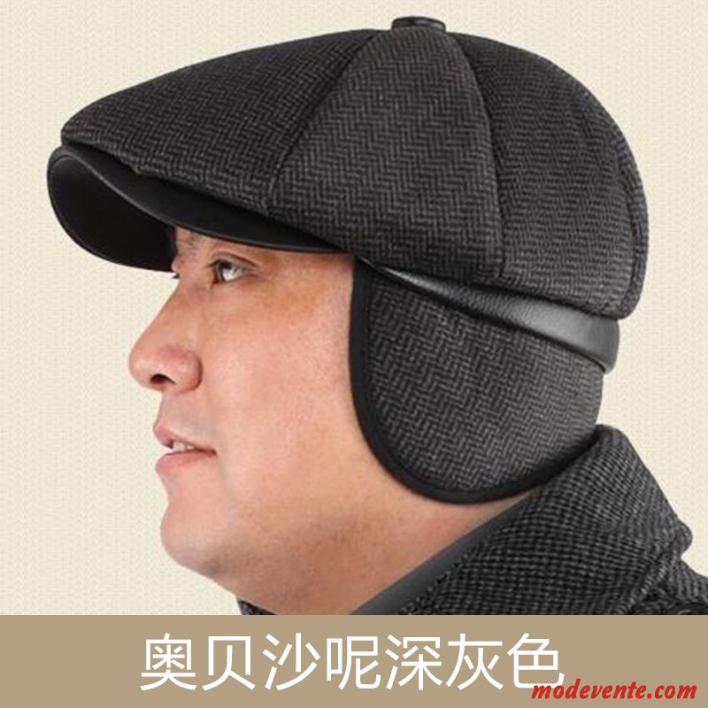 Chapeau Homme Milieu Casquette Hiver Oreille Protectrice Mode Personnes Âgées Noir